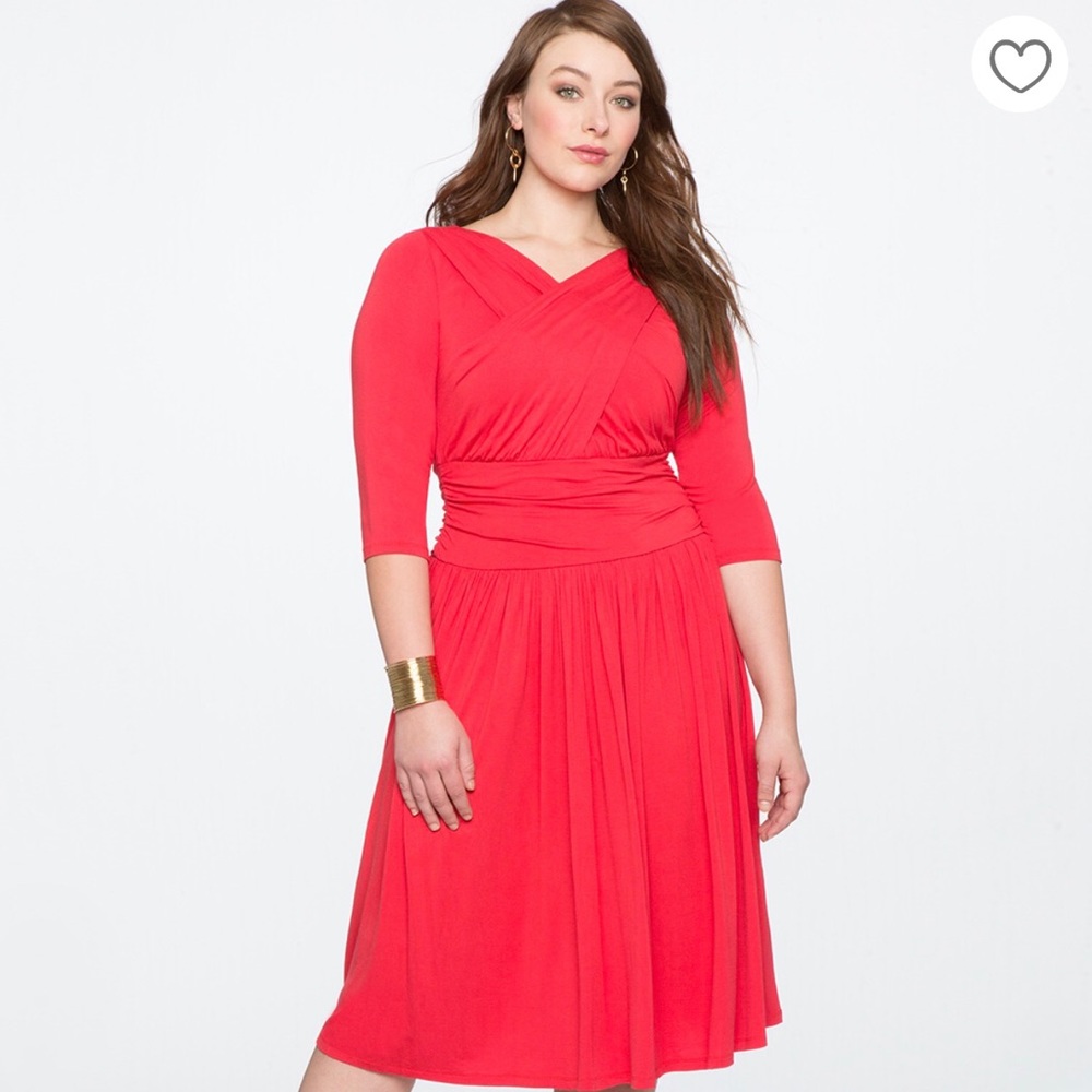 Eloquii Vibrant Red Surplice Midi Dress